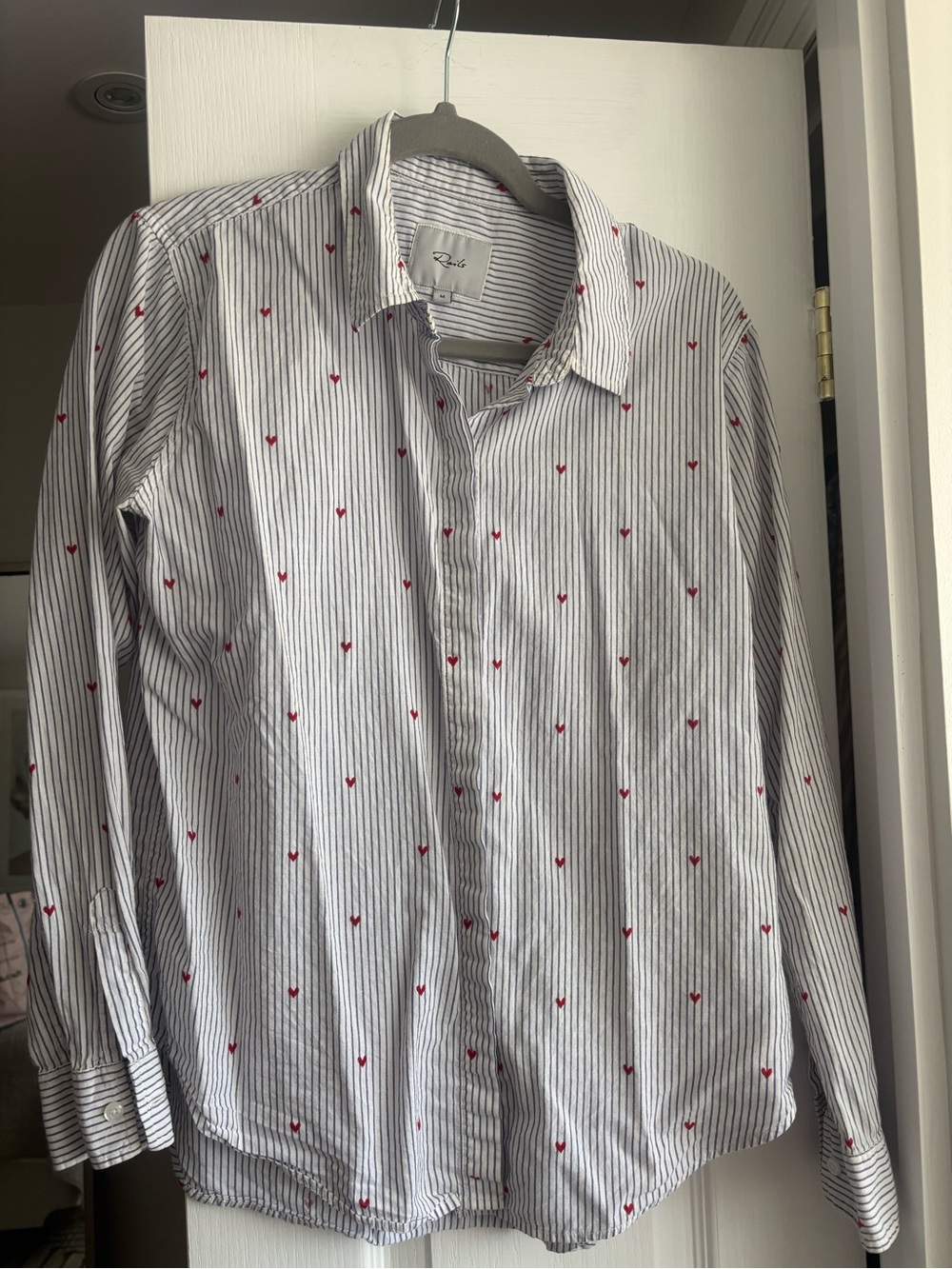 Rails White & Navy Pinstripe Button-Down Shirt with Red Heart print